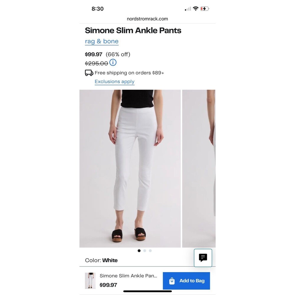 Rag & Bone Simone Slim Ankle Pants in White NWOT